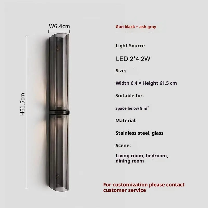 Double-headed wall lamp, copper or black ironwork with off-white or smoke grey glass, 64x610mm, 220V