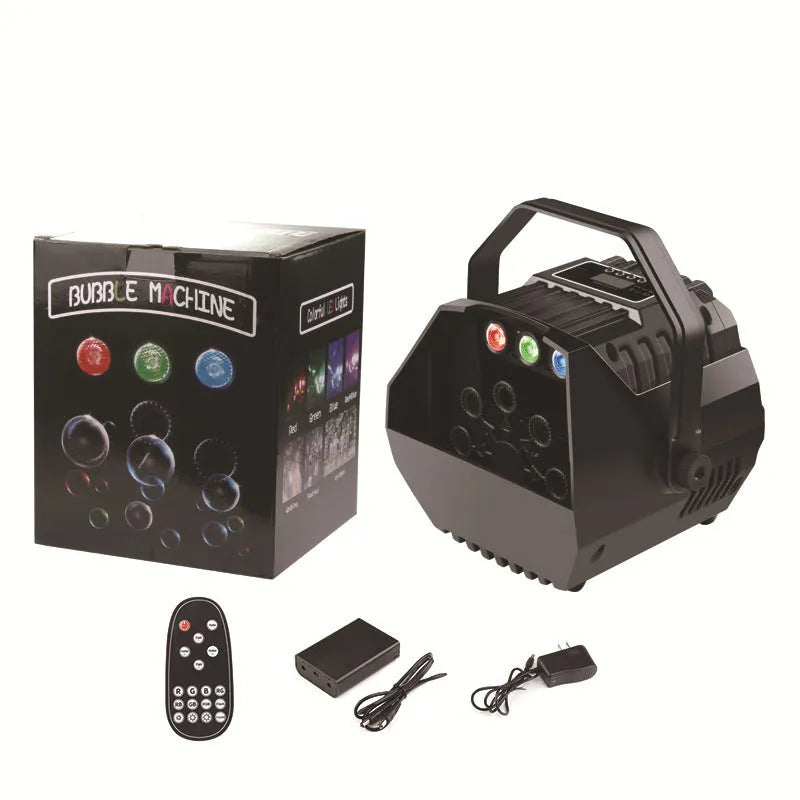 LED mini plastic small bubble machine with 15W rating, IP20 protection, 100-240V voltage, and US power supply