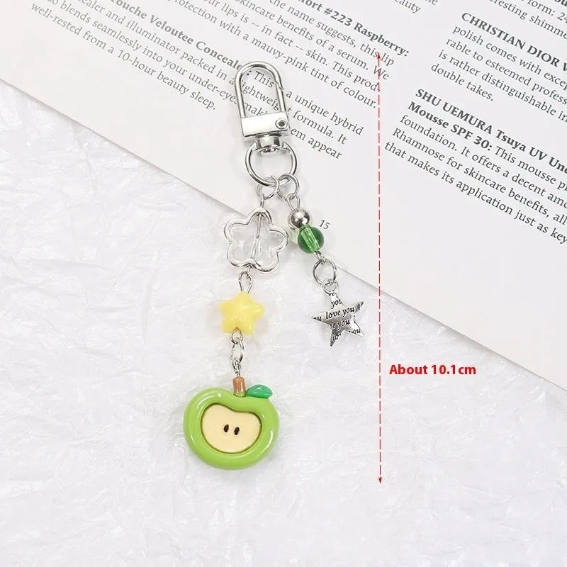 Fruit-themed plastic resin phone charm keychain pendant with half-handmade designs