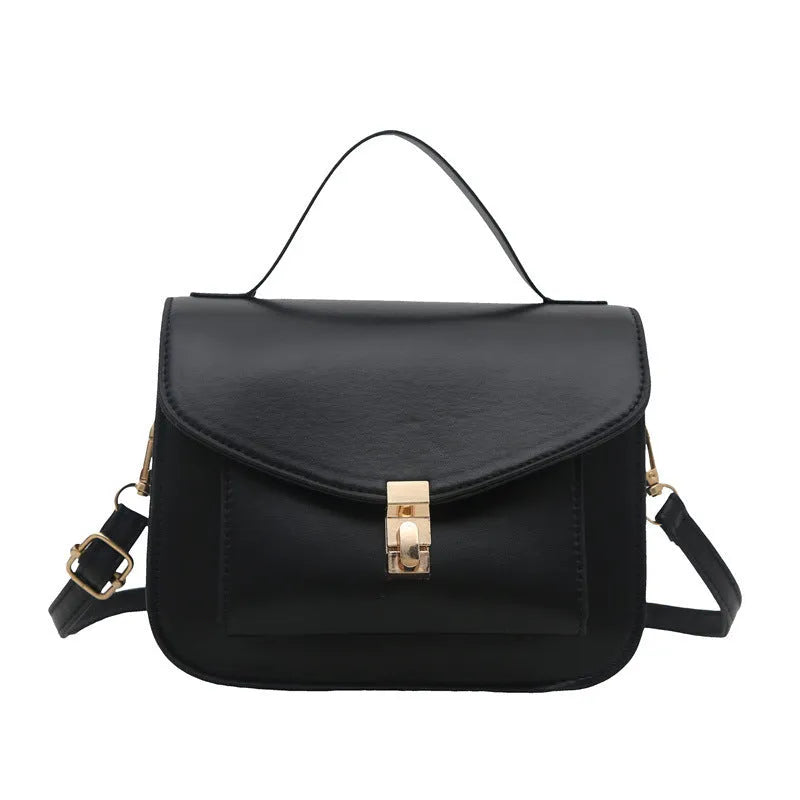 Retro style black shoulder messenger bag with document organiser compartment