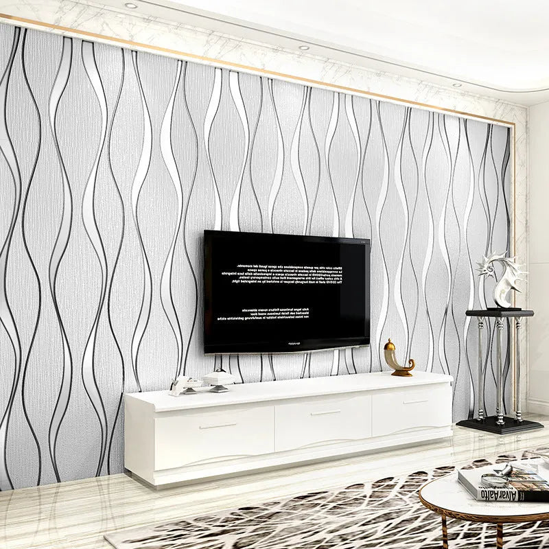 Curve stripe 3D textured wallpaper roll in dark brown deerskin velvet