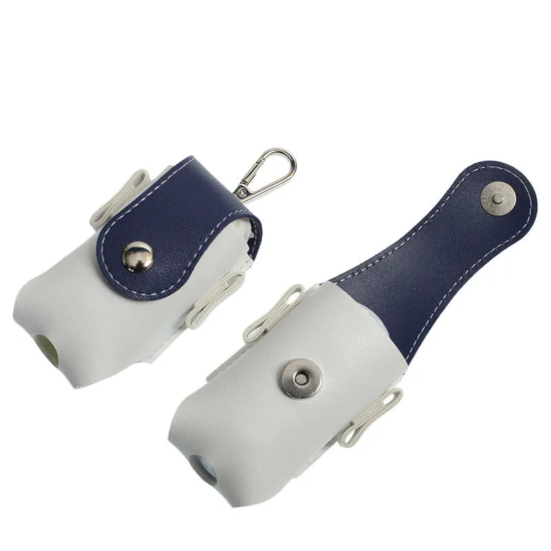 Mini PU golf ball bag in blue, brown, gray, and pink, 9.5 cm length, on white background