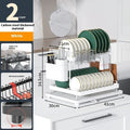 White double layer kitchen storage rack with removable draining section on countertop