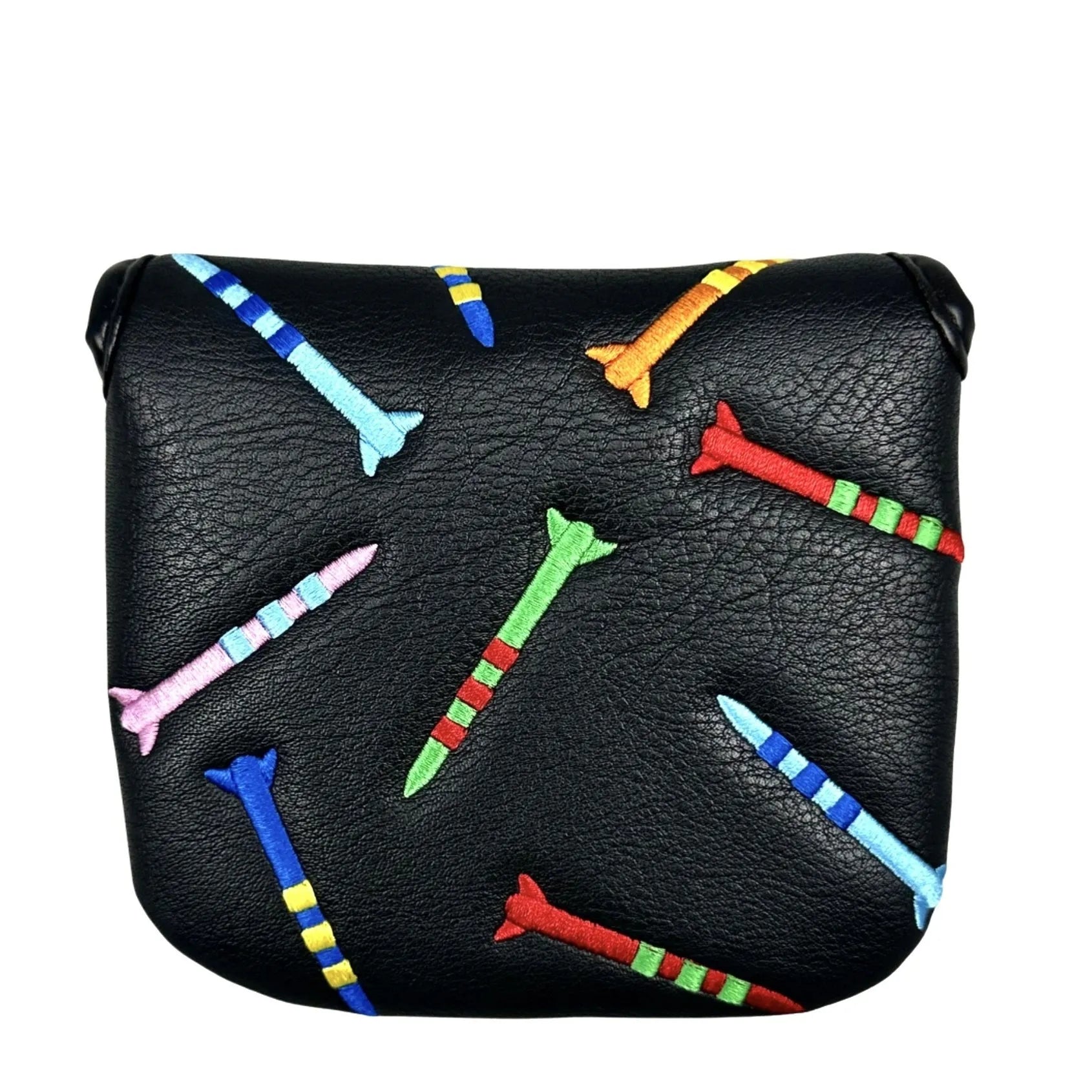 Black and white golf putter protective sleeve with a rocket pattern design.