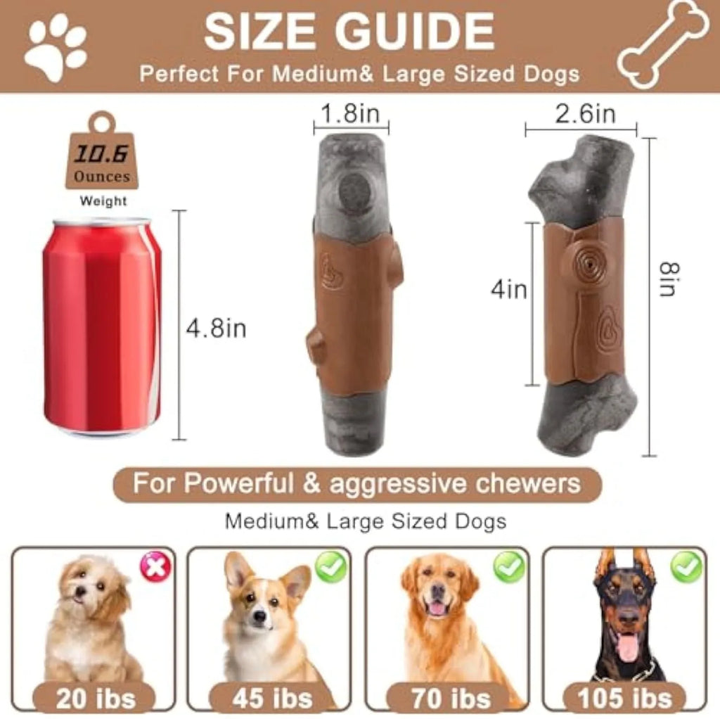 Large brown branch-shaped nylon dog chew toy with bacon flavour for aggressive chewers.