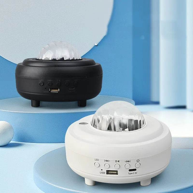 White Bluetooth star projector night light showing celestial projection effects on wall