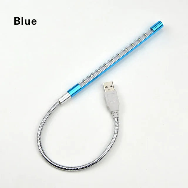 Spiral-shaped aluminium USB desk night light in choice of six colours, showing push button switch.