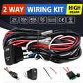 Off road LED spotlight cable set showing black 2 metre wire harness with integrated switch for vehicle lighting modification