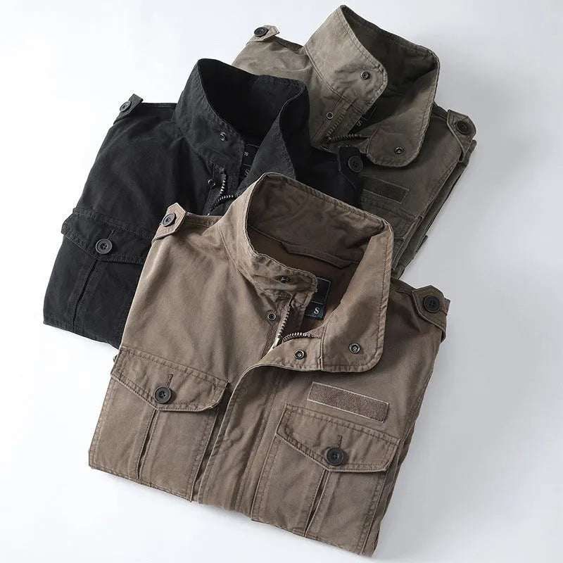 Men's loose fit cotton twill jacket with zip front in retro style available in multiple sizes