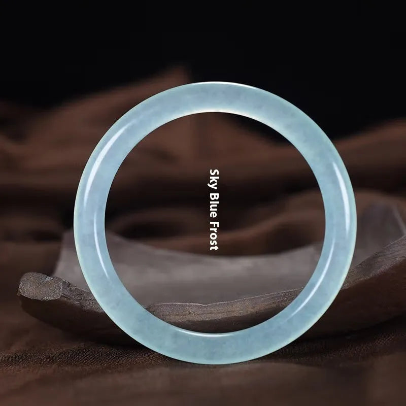 Azure light blue thin round bar quartzite jade bracelet in modern simplicity style