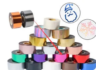 Rolls of electrochemical aluminium hot stamping foil in various colours like gold and silver with 3cm and 5cm widths.