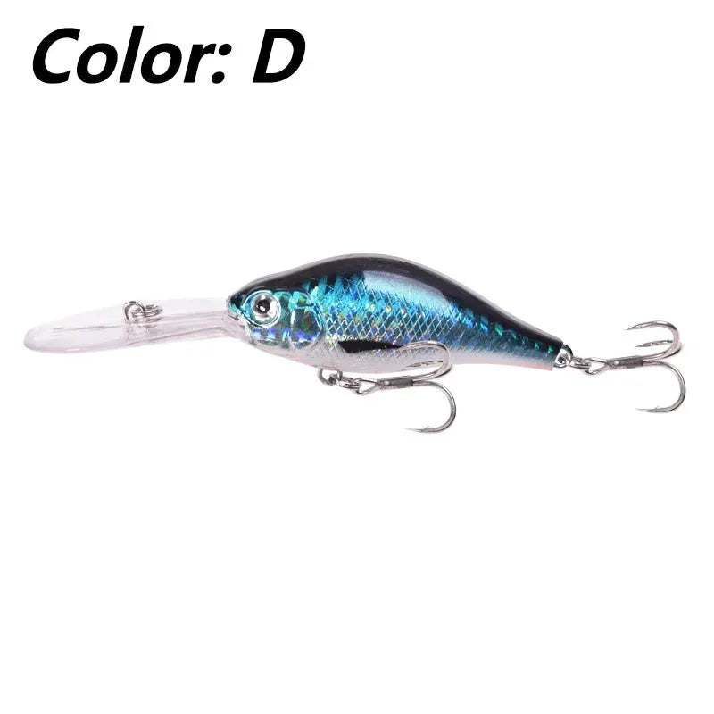 Deep diving long tongue mino fishing lure measuring 10.5cm with extended bill design