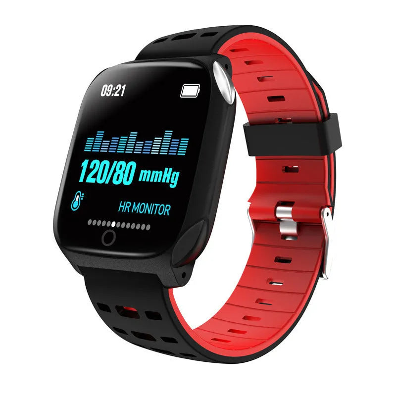 F16 Smart Watch with ECG monitoring on wrist showing black/green colour option with display visible