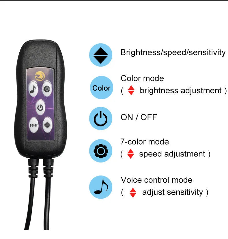 Car interior LED atmosphere lighting strip with colourful colour changing effects installed along dashboard
