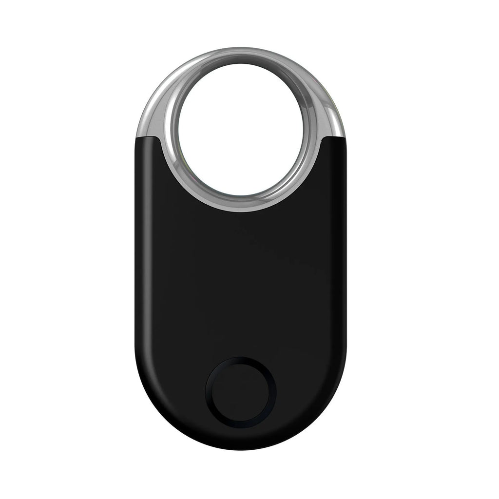 Black and white GPS pet and child tracker device showing compact size and USB charging port