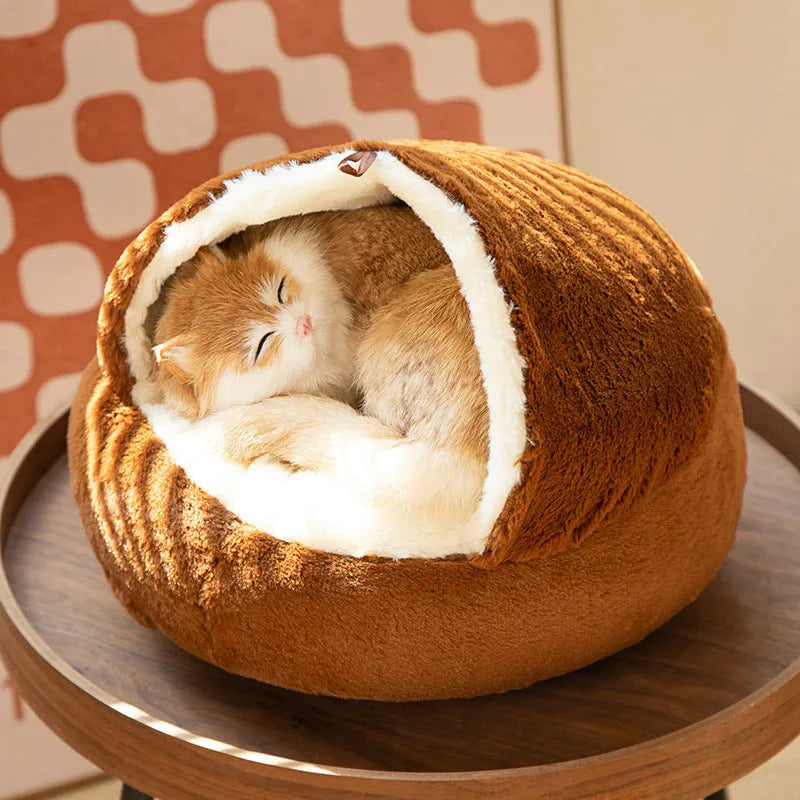 Universal kennel semi-closed sleeping cat nest dog house plush fabric in coffee colour 40cm size
