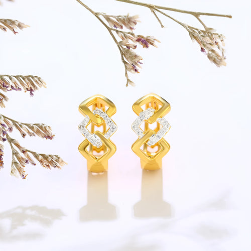 Gold geometric hollow-out earrings with alloy construction and colour separation clip