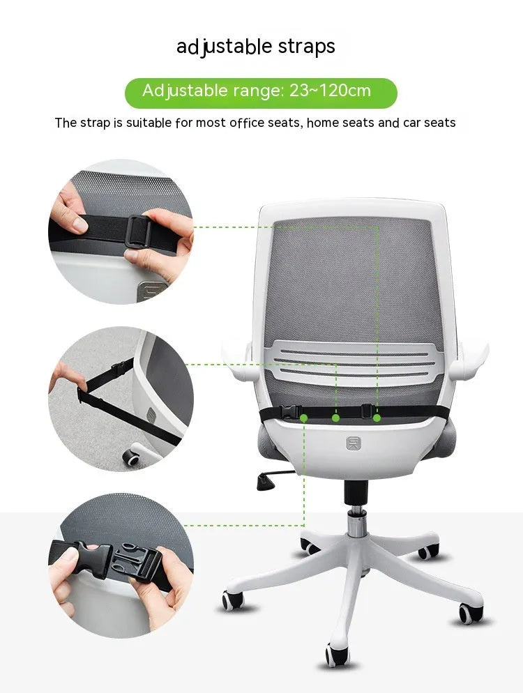 Memory foam seat cushion with fixed strap in regular size on car seat