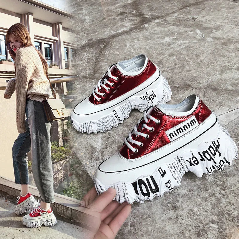 Trendy casual heightening sneakers in microfiber leather, solid colour black, newspaper trifle bottom outsole