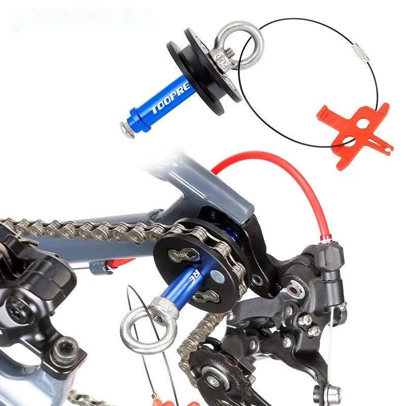 Aluminium bicycle chain cleaning tool with holding mechanism and tension gauge