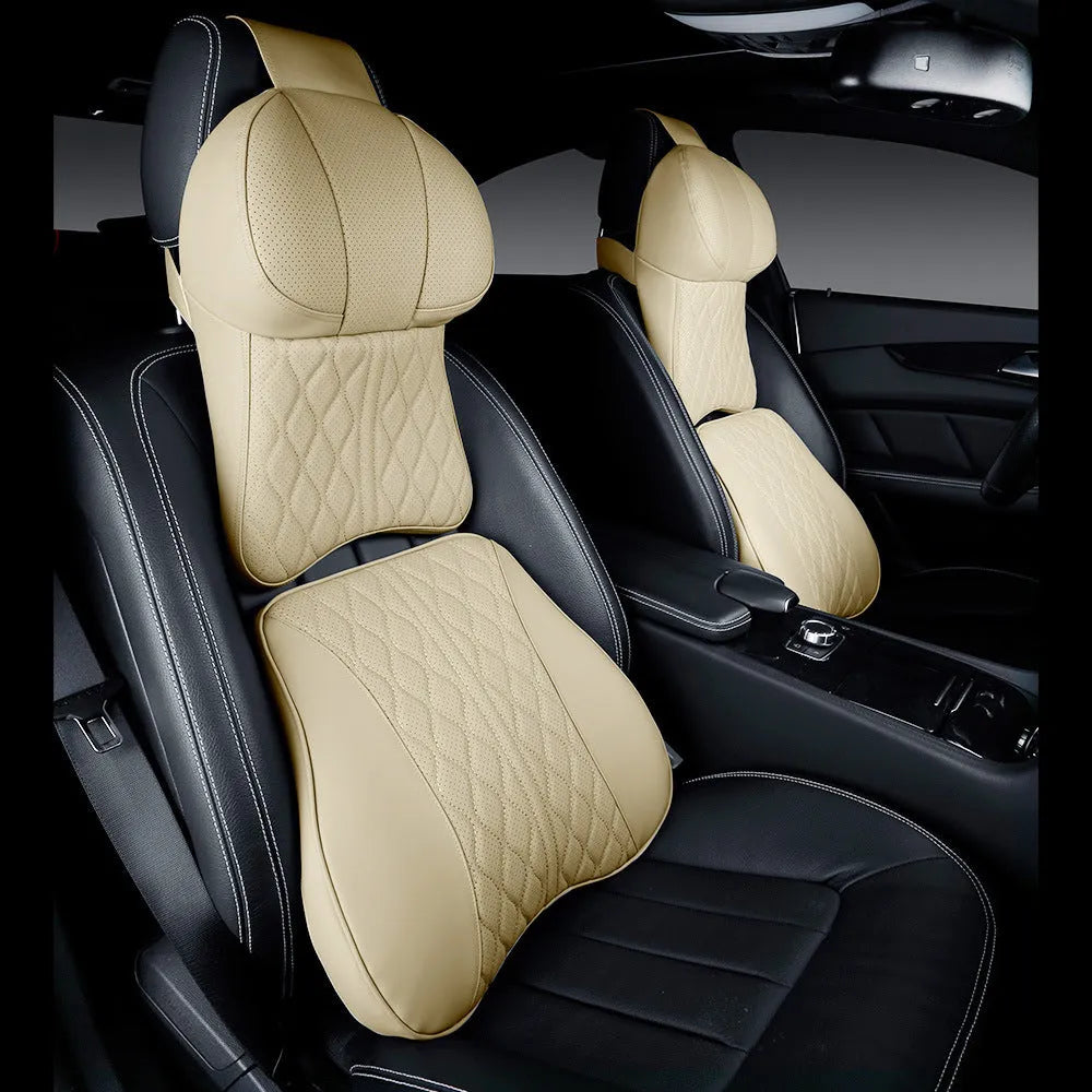 Car neck pillow and lumbar support pillow set with wave pattern in choice of five colours.