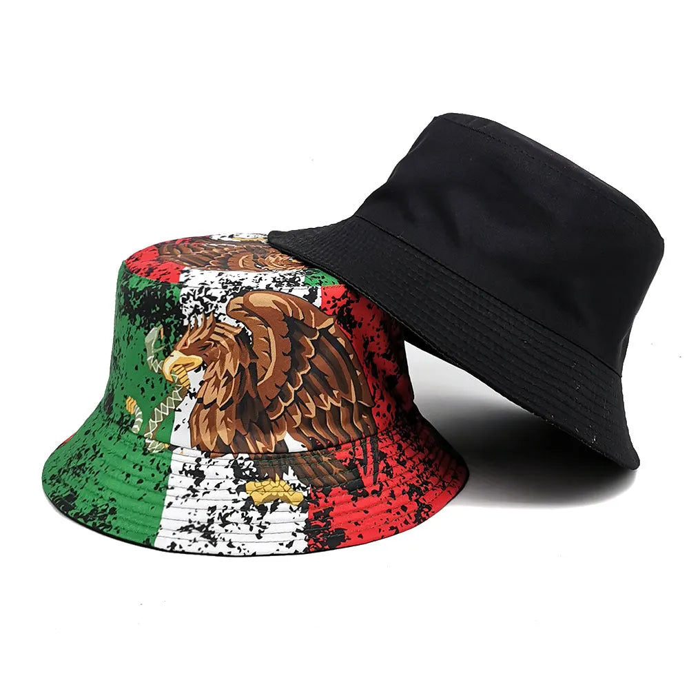Eagle pattern retro bucket hat with dome crown in polyester fabric, size M for 56-58cm head circumference