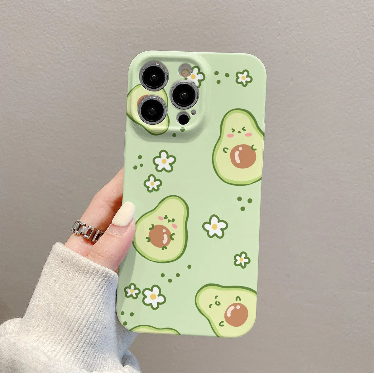 Green avocado film shell iPhone case with floral thermal transfer design and all-inclusive shockproof cover