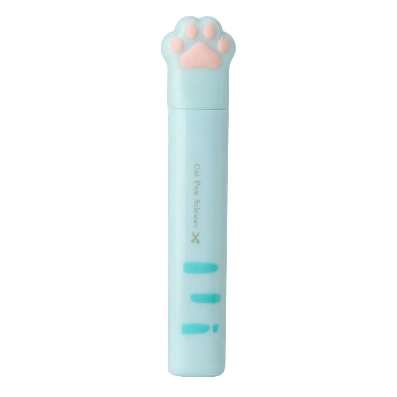 Cat paw mini folding scissors showing stainless steel blades and decorative claw design in four colour options
