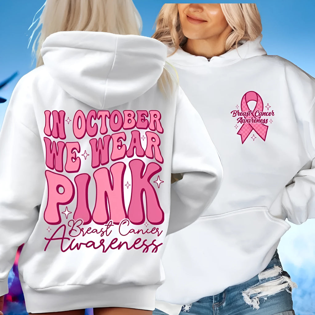Breast cancer awareness sweatshirt with retro pattern and side seam pockets in pink, white, khaki or black