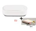 White portable ultrasonic cleaner machine with stainless steel tank for cleaning jewellery and glasses.