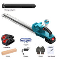 24V cordless lithium battery hedge trimmer with two batteries, charger, gloves, goggles and blade guard