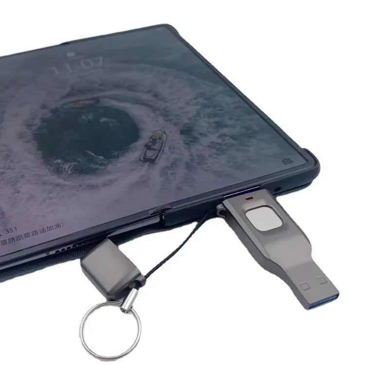 Fingerprint encrypted USB flash drive with USB 3.0 and USB-C interfaces in metal casing