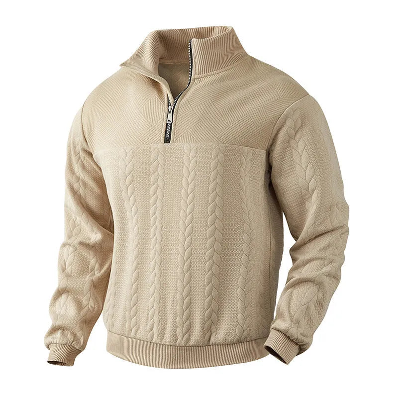 Men's jacquard long-sleeved pullover sweater in loose fit, available in multiple colours and sizes