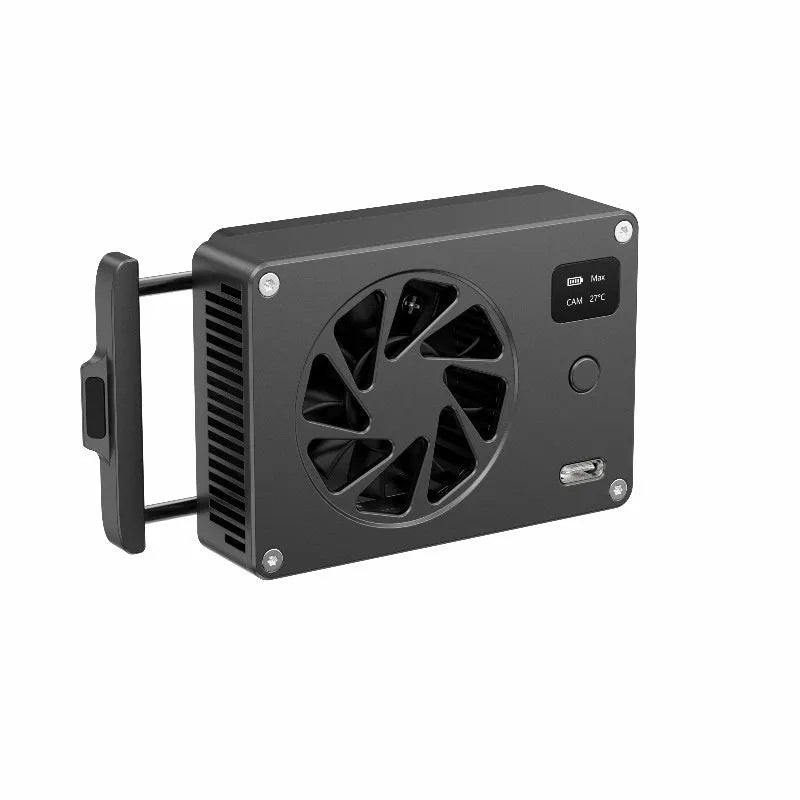 Black aluminium smart cooling radiator fan with multiple fins measuring 89mm x 52mm