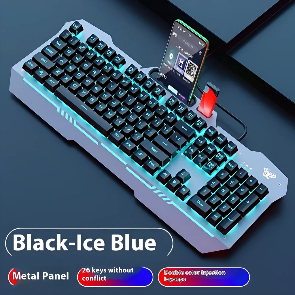 F3010 black and white mechanical keyboard bundles with mouse and headset on a desk