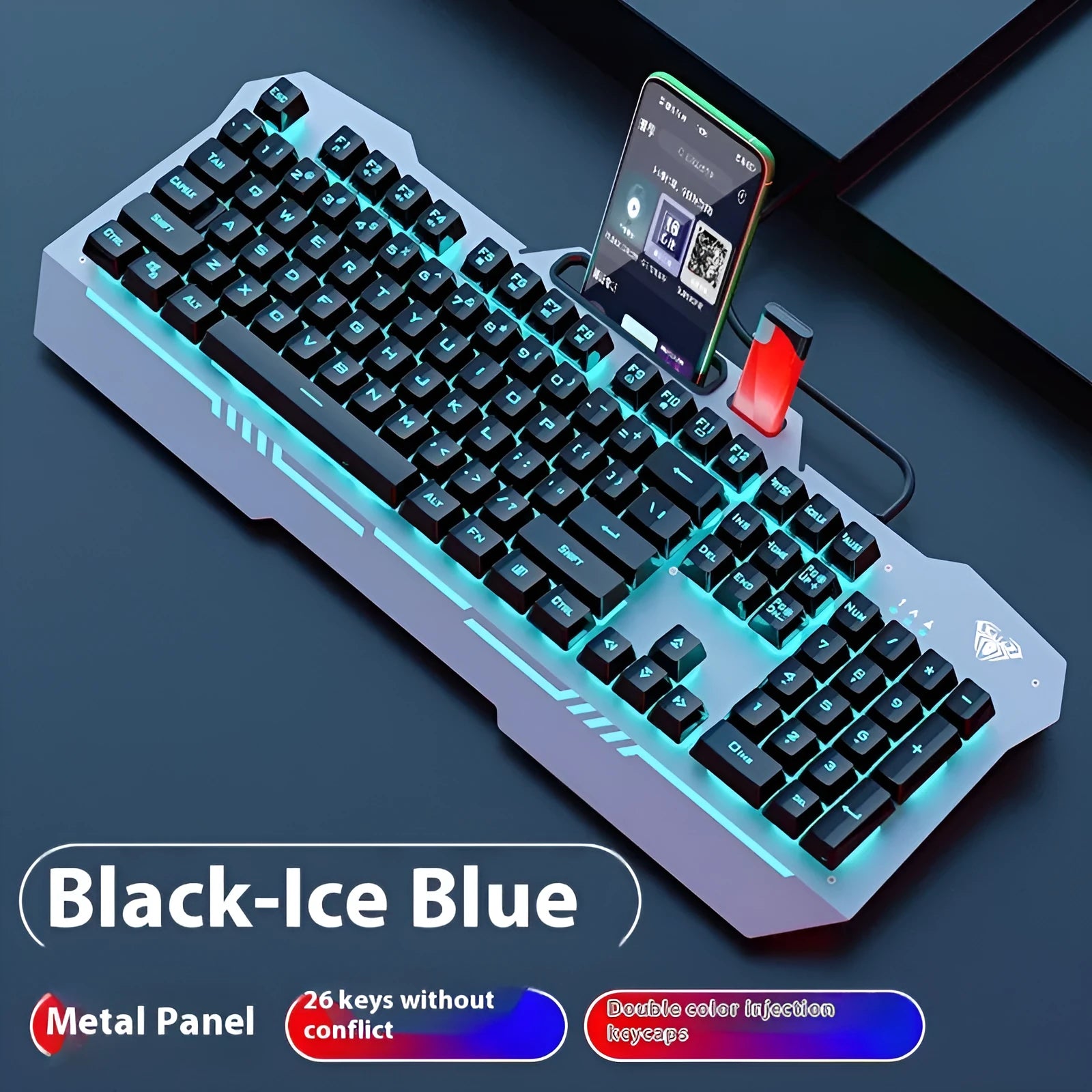 F3010 black and white mechanical keyboard bundles with mouse and headset on a desk