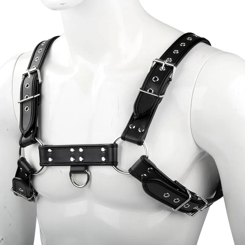 PU leather strap corset with edge-wrapped binding in black with red edging