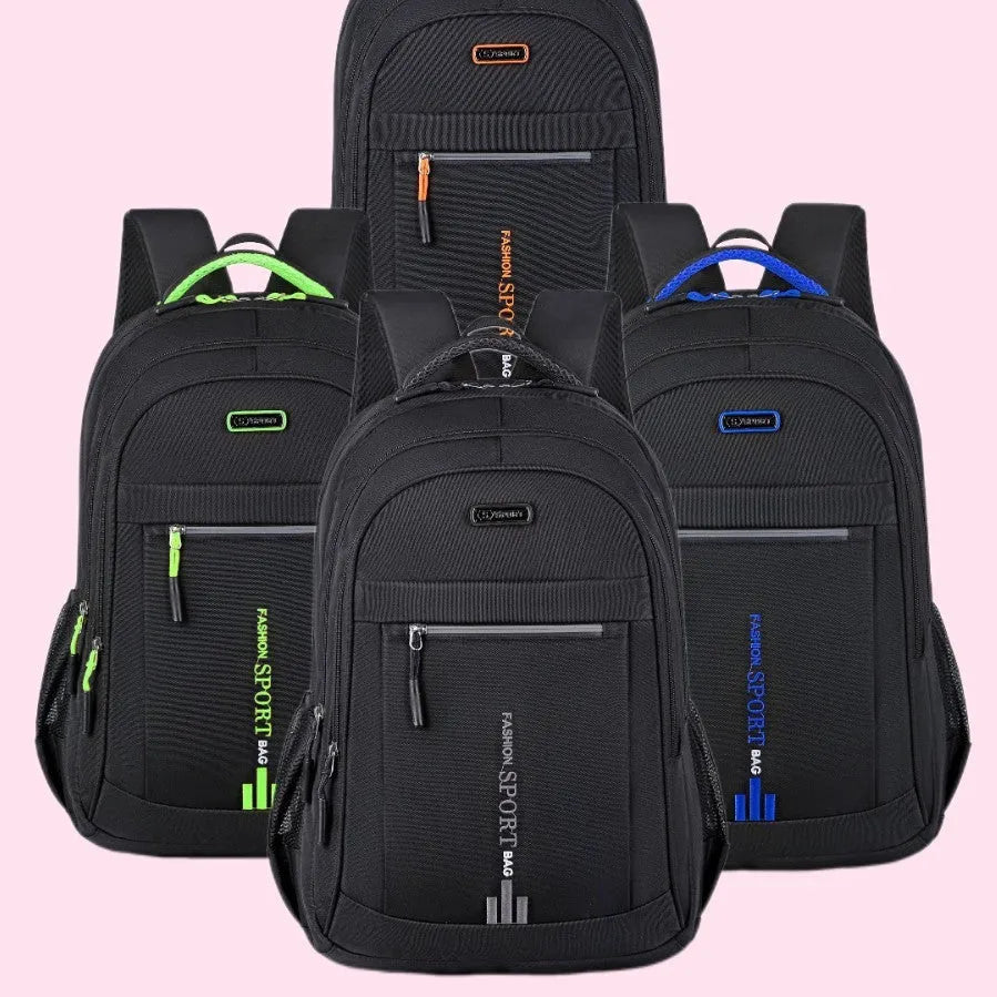 Oxford cloth capacity backpack with airpillow straps showing sewing line detailing in business travel setting