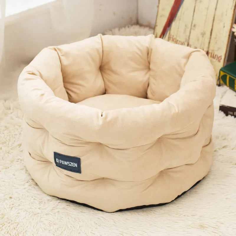 Cathouse Doghouse cloth cat bed in emerald blue, M size, on floor for winter use