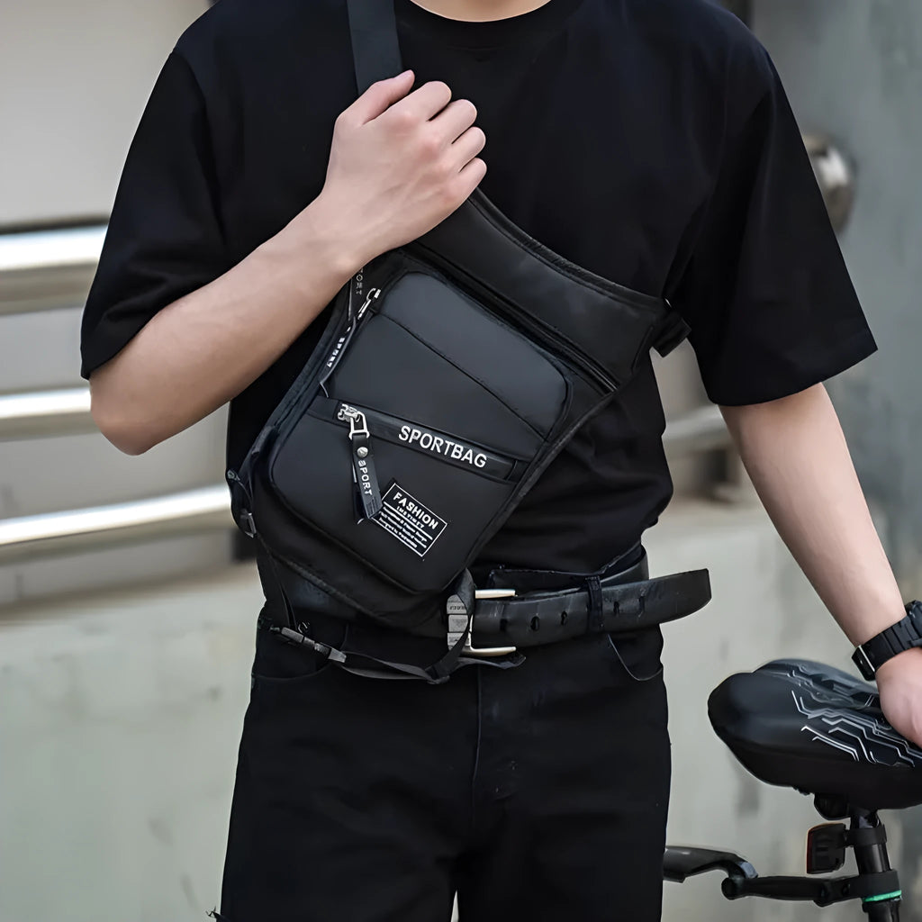 Outdoor cycling leg bag multi-functional anti-theft waterproof nylon crossbody for men in black