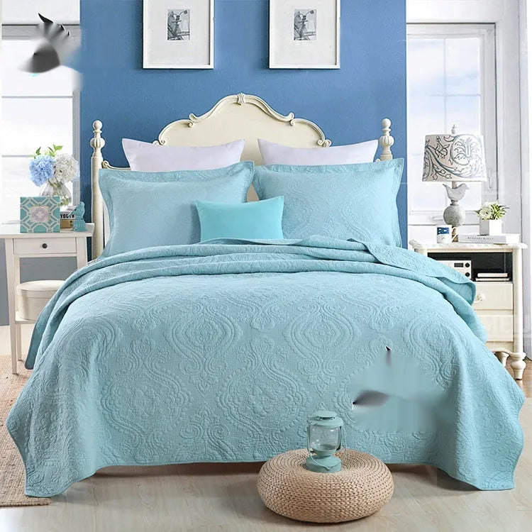 Pure cotton double-sided bed cover three-piece set with embroidery detail for standard bed sizes