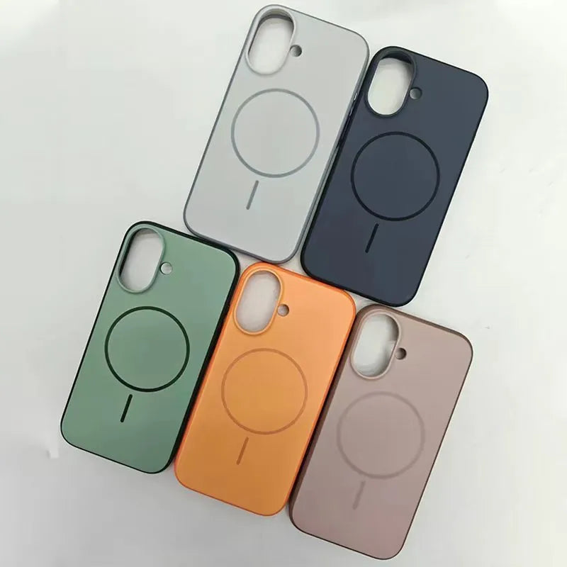 Blue frosted magnetic phone case for iPhone with a dedicated AI photography button on the side.