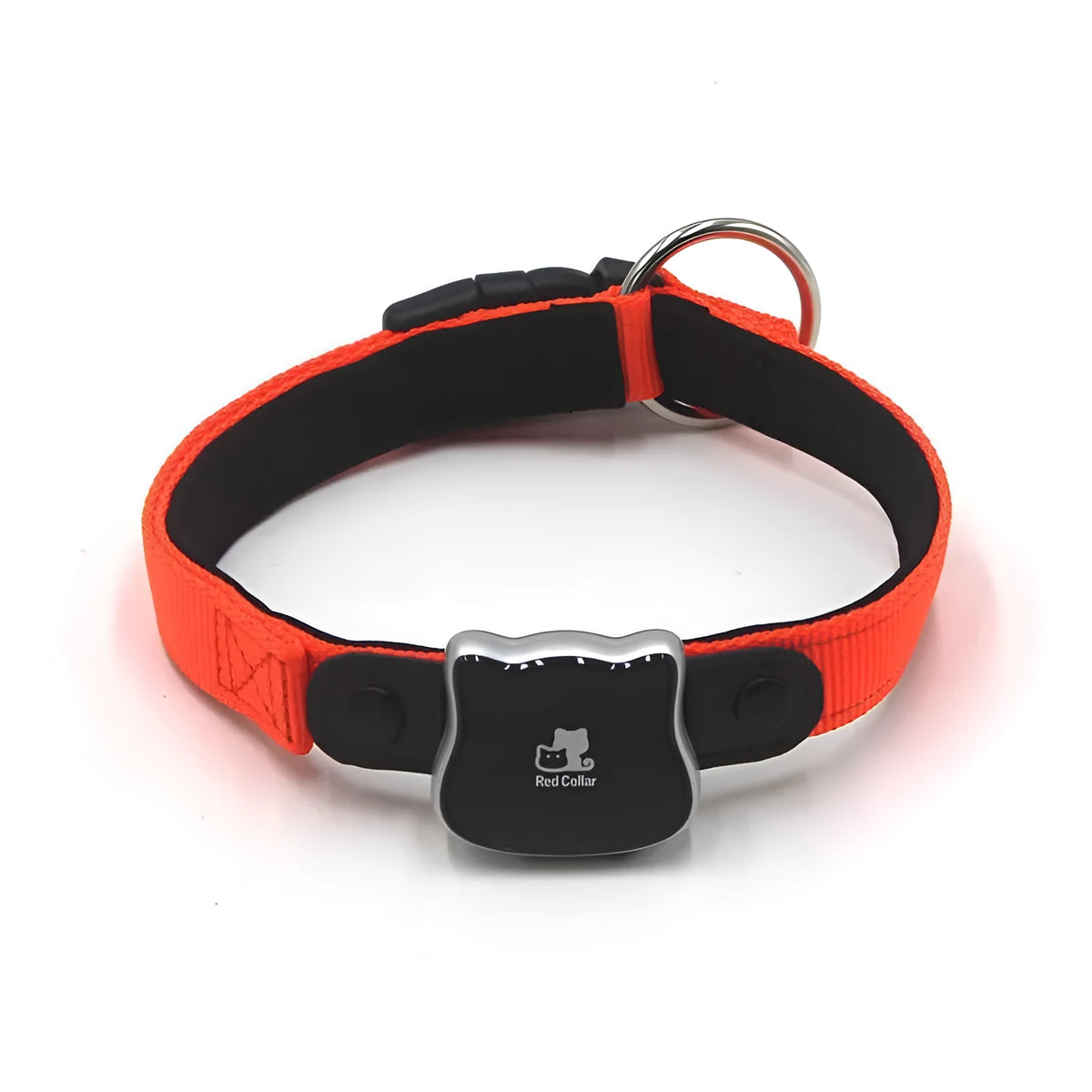 Smart pet GPS tracker collar set with pink cloth collar, pet carrier, magnetic charger and USB cable