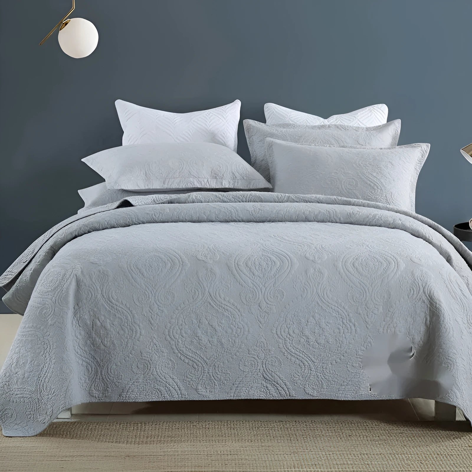 Pure cotton double-sided bed cover three-piece set with embroidery detail for standard bed sizes