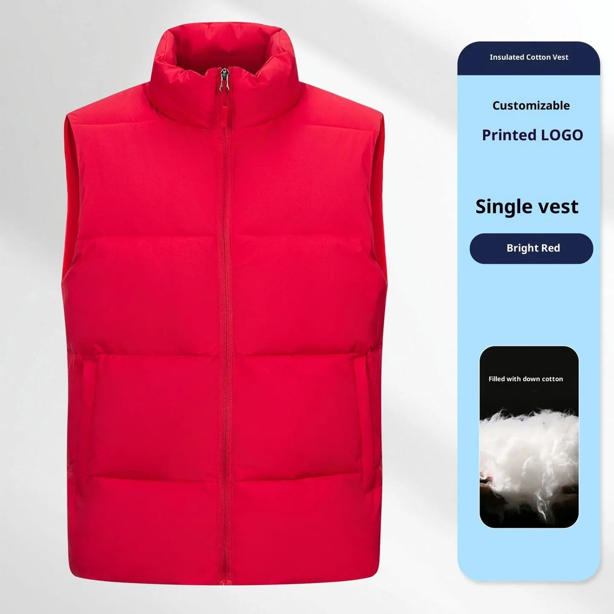 Men's soft shell down cotton work vest in red, black or deep purple blue, sizes L to 5XL