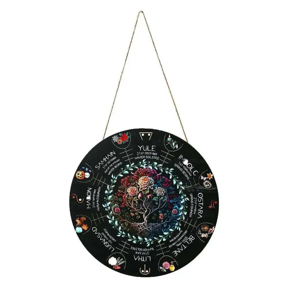 Large wooden decorative pendant with carved design, such as a black cat, rose, or owl, measuring 29.5 cm in diameter.