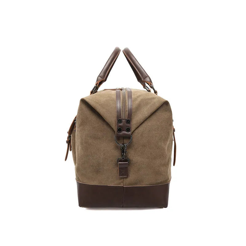 Large canvas crossbody travel bag for men, 36-55L capacity, with zipper pockets and document bag, in black, coffee, dark grey, or green.