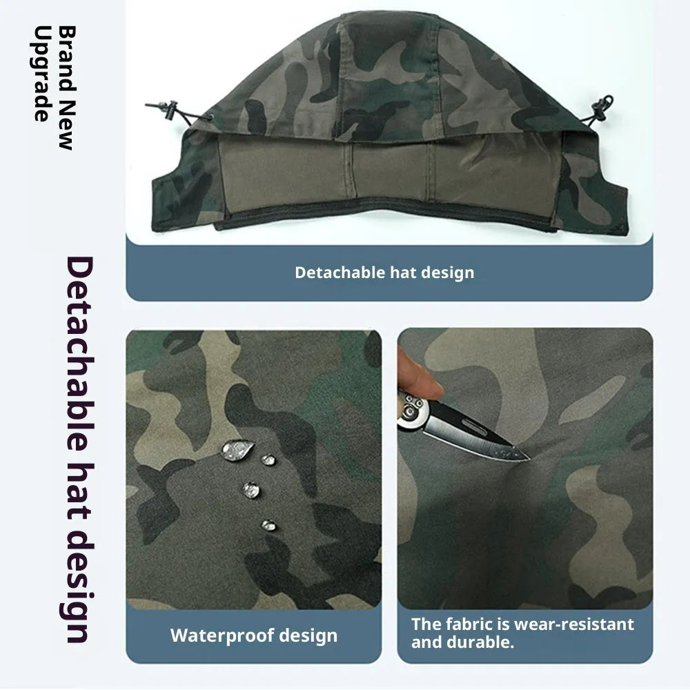 Men's camouflage suit jacket and trousers set in green forest colour, synthetic fibre, long sleeves, Asian size.
