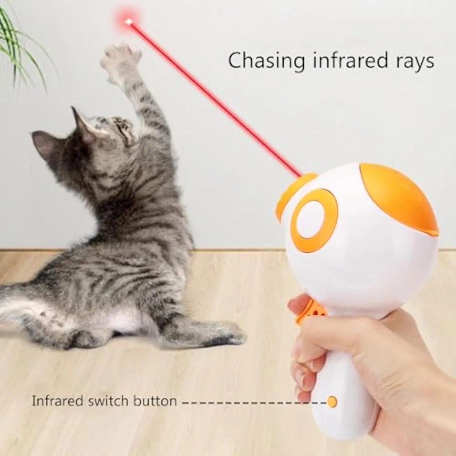 Green, orange, and pink dog treat launcher toy measuring 15.5 cm by 9 cm by 8.5 cm for remote feeding and training