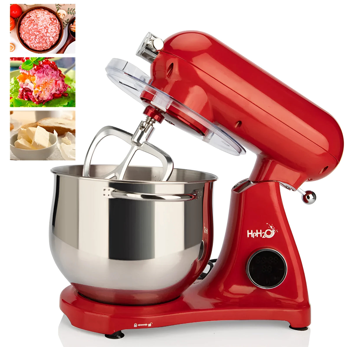 Red SM-1522ML 1800W stand mixer with 8L stainless steel bowl and three mixing attachments